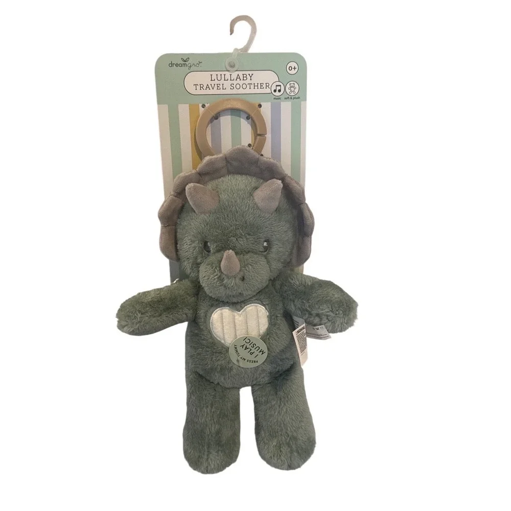 dreamgro Lullaby Travel Soother Triceratops Dinosaur Musical Plush Sage Green 0+